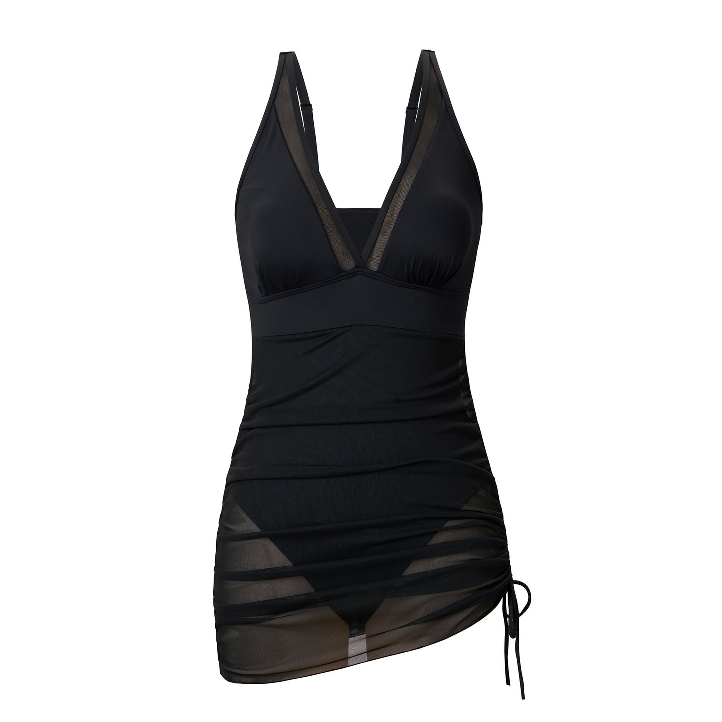 V-Neck Sheer Mesh Dress One-Piece Swimsuit