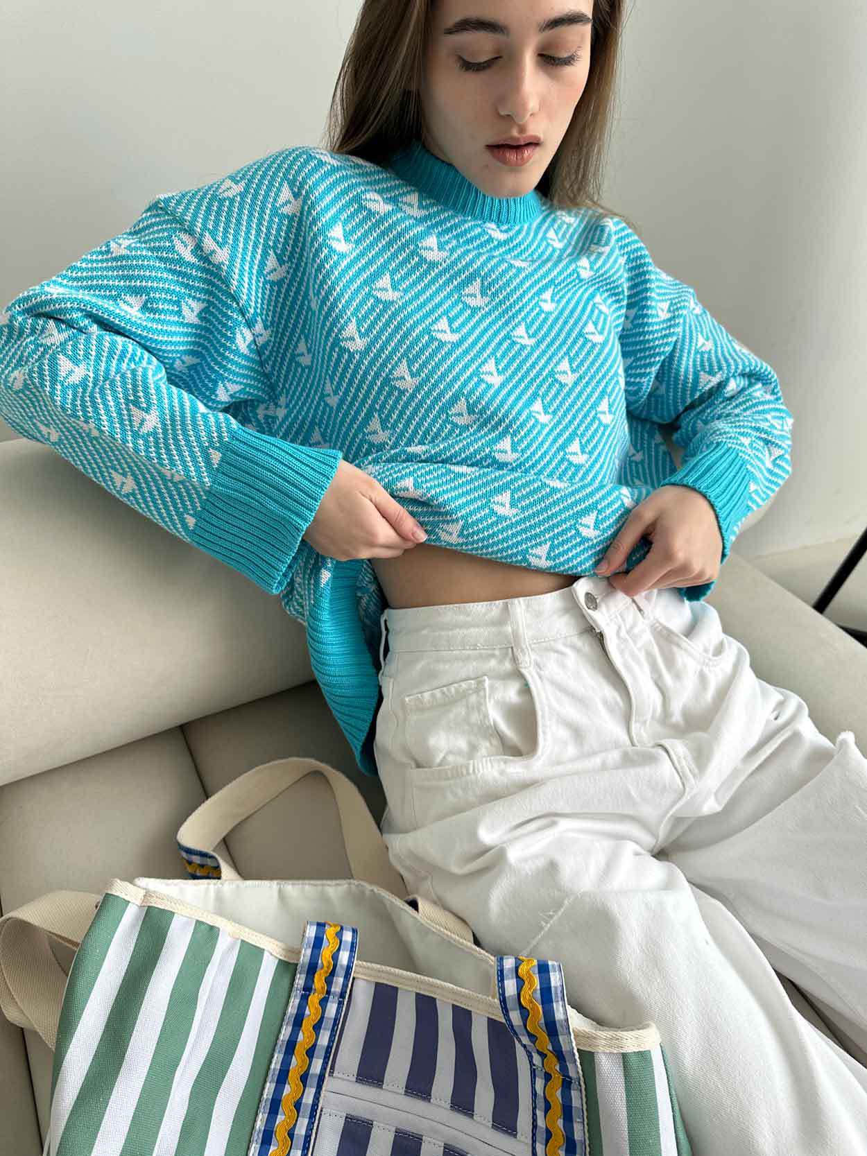 Print Contrast Color Loose Sweater