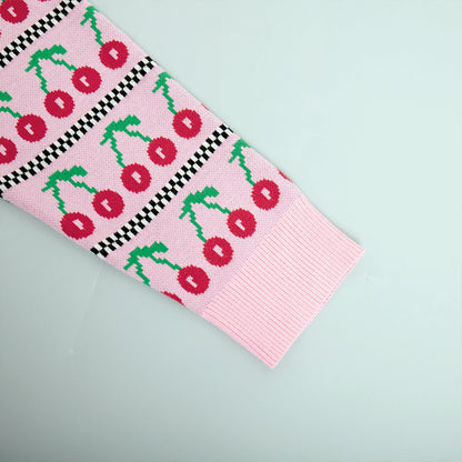 Cherry Print Contrast Color Sweater