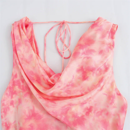 Elegant Flower Printed Cowl Neck Maxi Dress