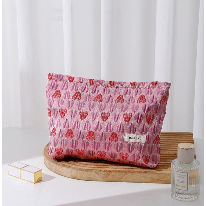Love Jacquard Color Block Portable Cosmetic Bag