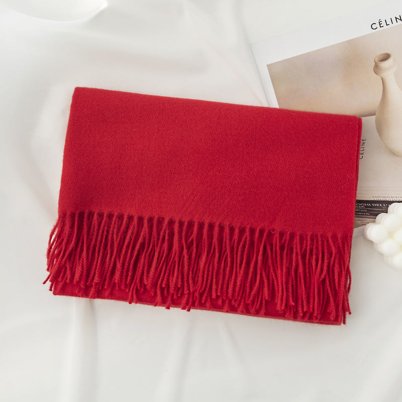 Simple Solid Color Fringed Winter Scarf