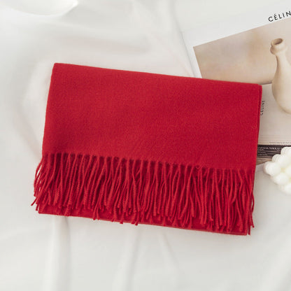 Simple Solid Color Fringed Winter Scarf