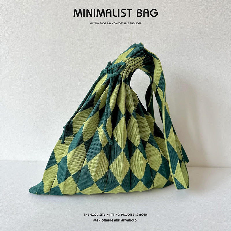 Colorful Plaid Simple Folded Knit Shoulder Bag