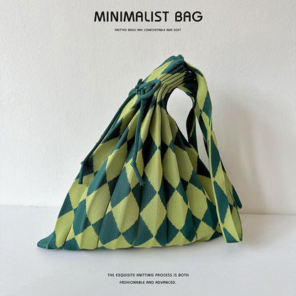 Colorful Plaid Simple Folded Knit Shoulder Bag