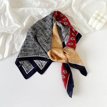 Simple Paisley Print Square Satin Scarf