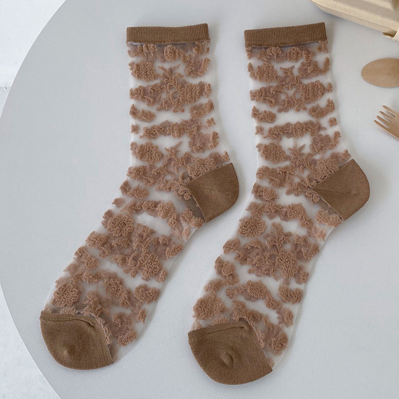 Cute Floral Glass Silk Mid-Calf Socks