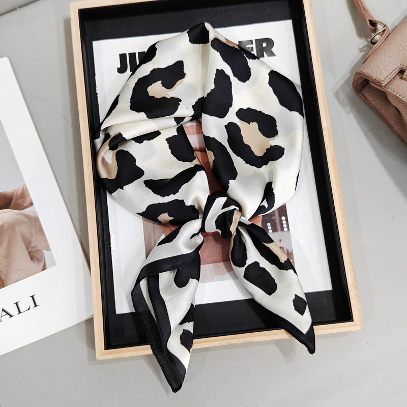 Leopard Splicing Print Square Satin Scarf