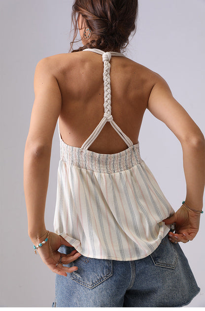 Striped Backless Halter Sleeveless Tops
