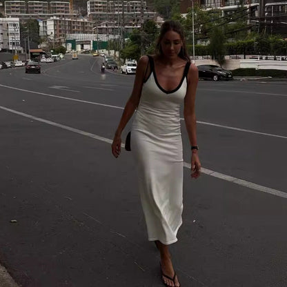 Color Block Sexy Split Knit Spaghetti Dress