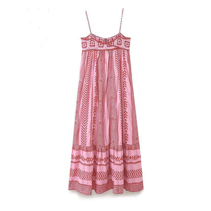 Color Block Embroider String Midi Dresses