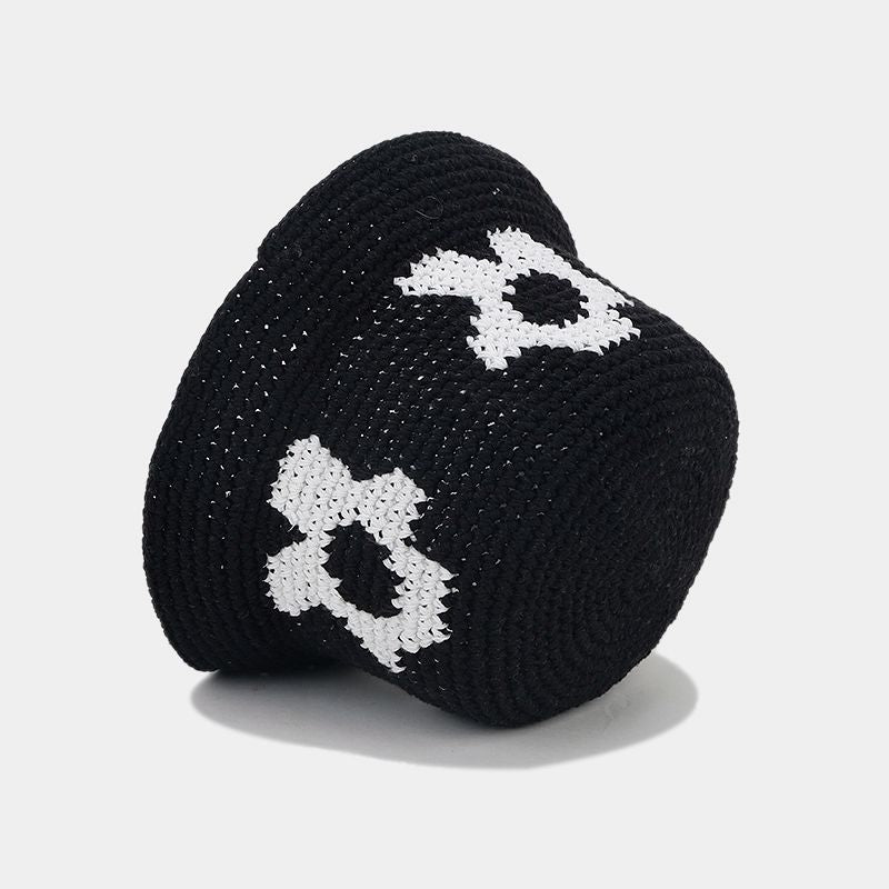 Floral Pattern Contrast Color Crochet Bucket Hat