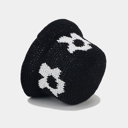 Floral Pattern Contrast Color Crochet Bucket Hat