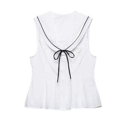 Elegant Solid Color Bow Sleeveless Top