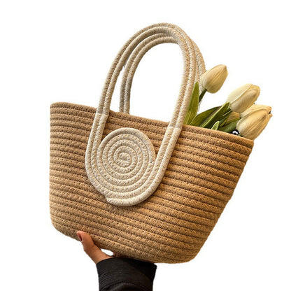 Color Block Large Capacity Woven Tote Handbag