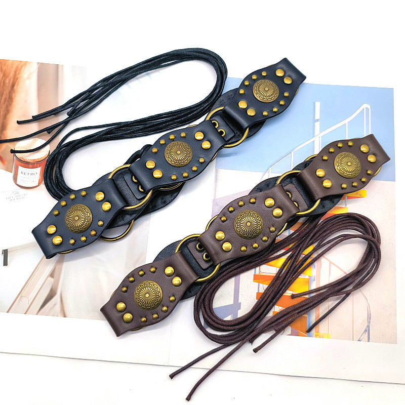 Vintage Studed Metal String Leather Belt