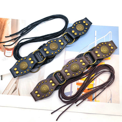 Vintage Studed Metal String Leather Belt