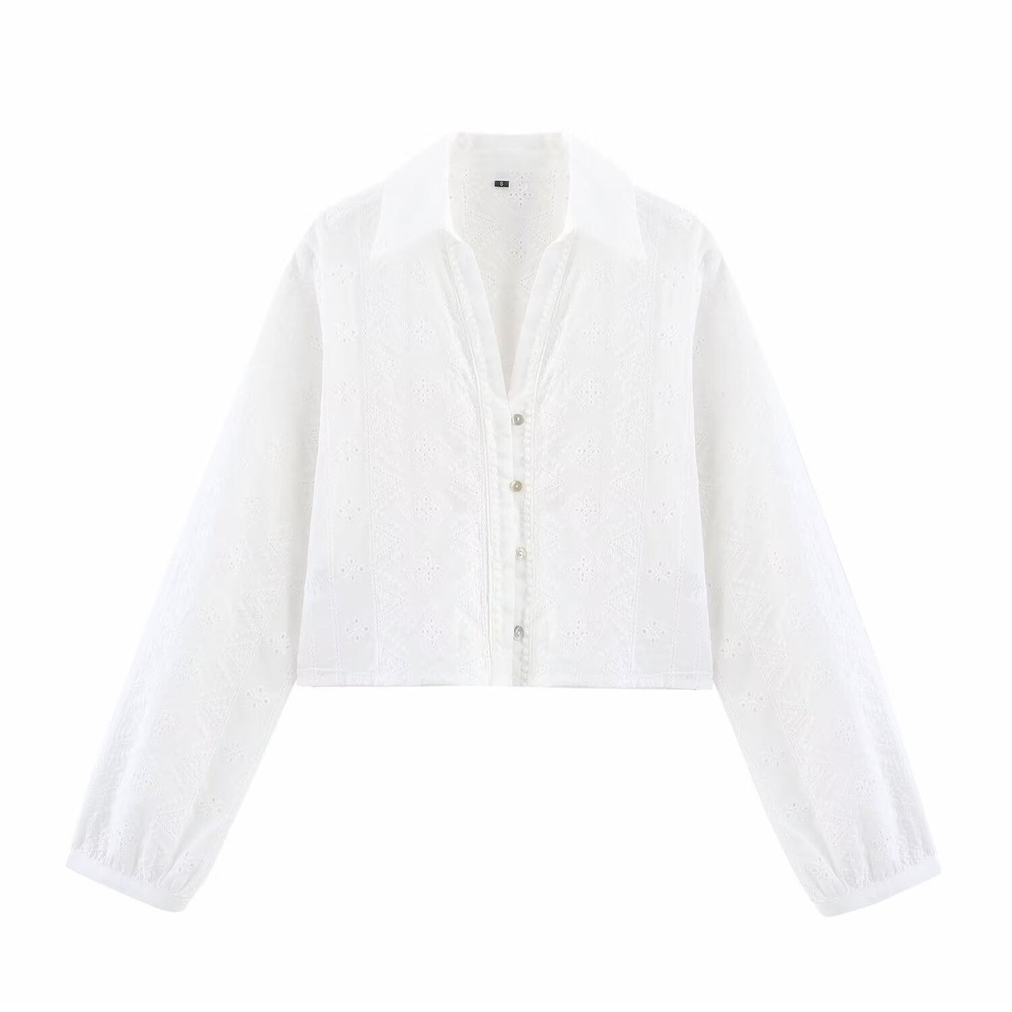 Trendy Embroidered Hollow Out Solid Color Top