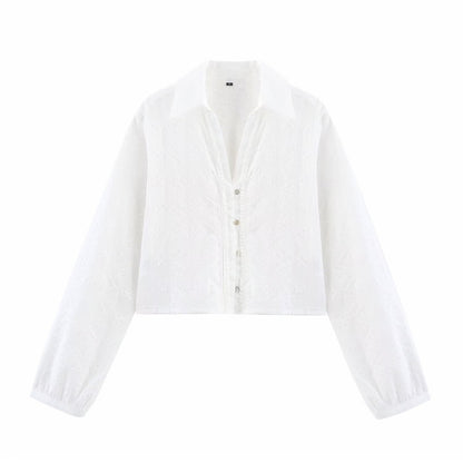 Trendy Embroidered Hollow Out Solid Color Top