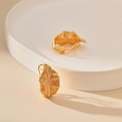 Vintage Simple Gold Leaf Stud Earrings