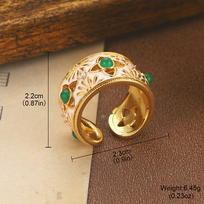 Retro Enamel Flower Open Band Ring