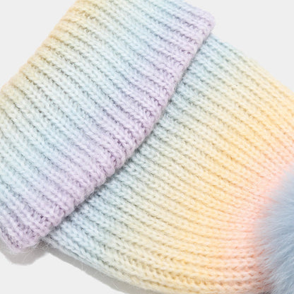 Gradient Contrast Color Cute Knit Pom Beanie