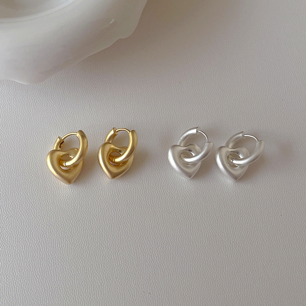 Vintage Matte Heart Drop Earrings