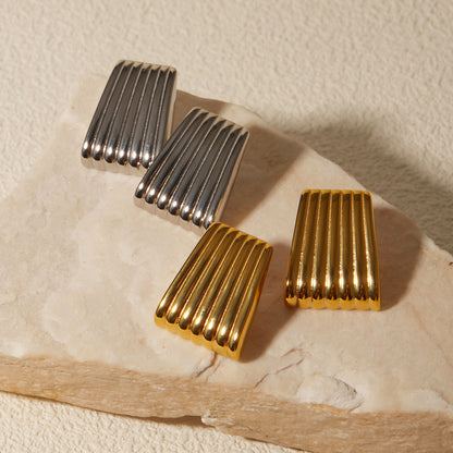 Stainless Steel Striated Ladder Hoop Earrings