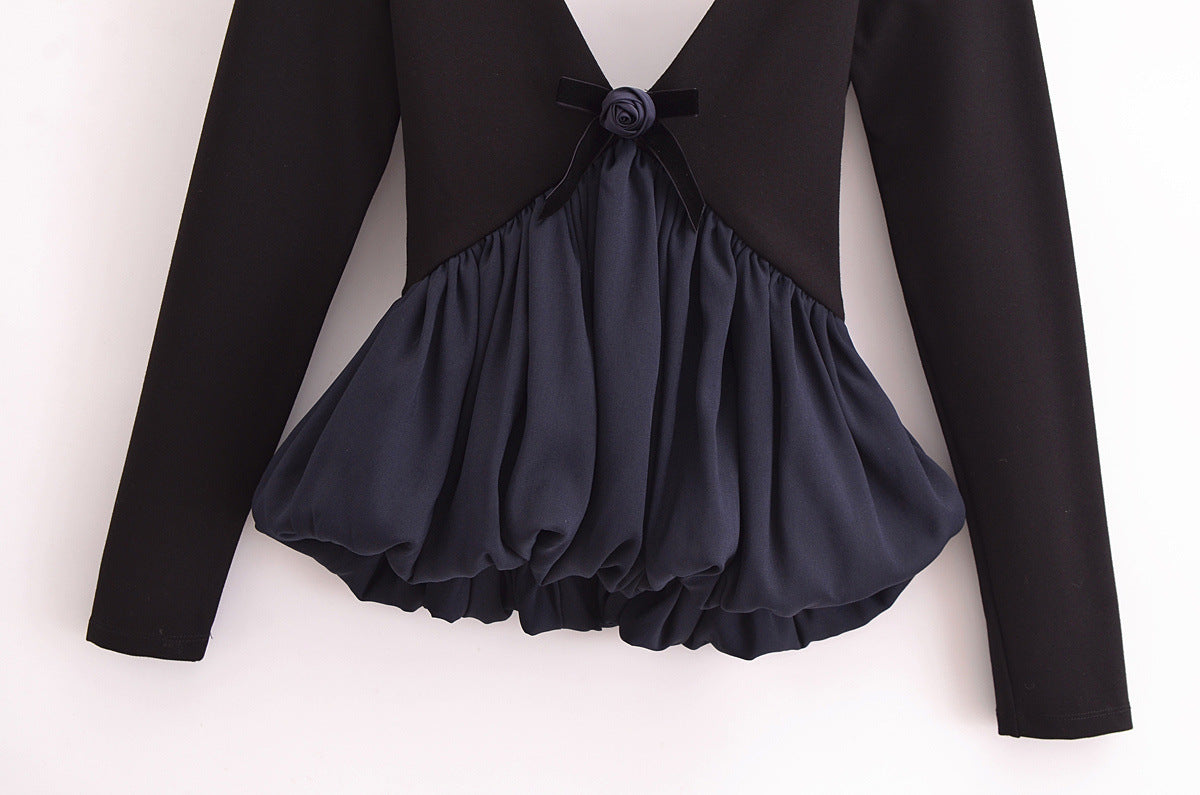 Minimalist V-Neck Backless Ruffle Hem Top