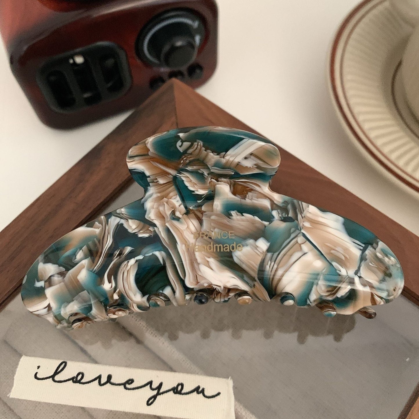 Floral Caramel Polka Dot Claw Clip