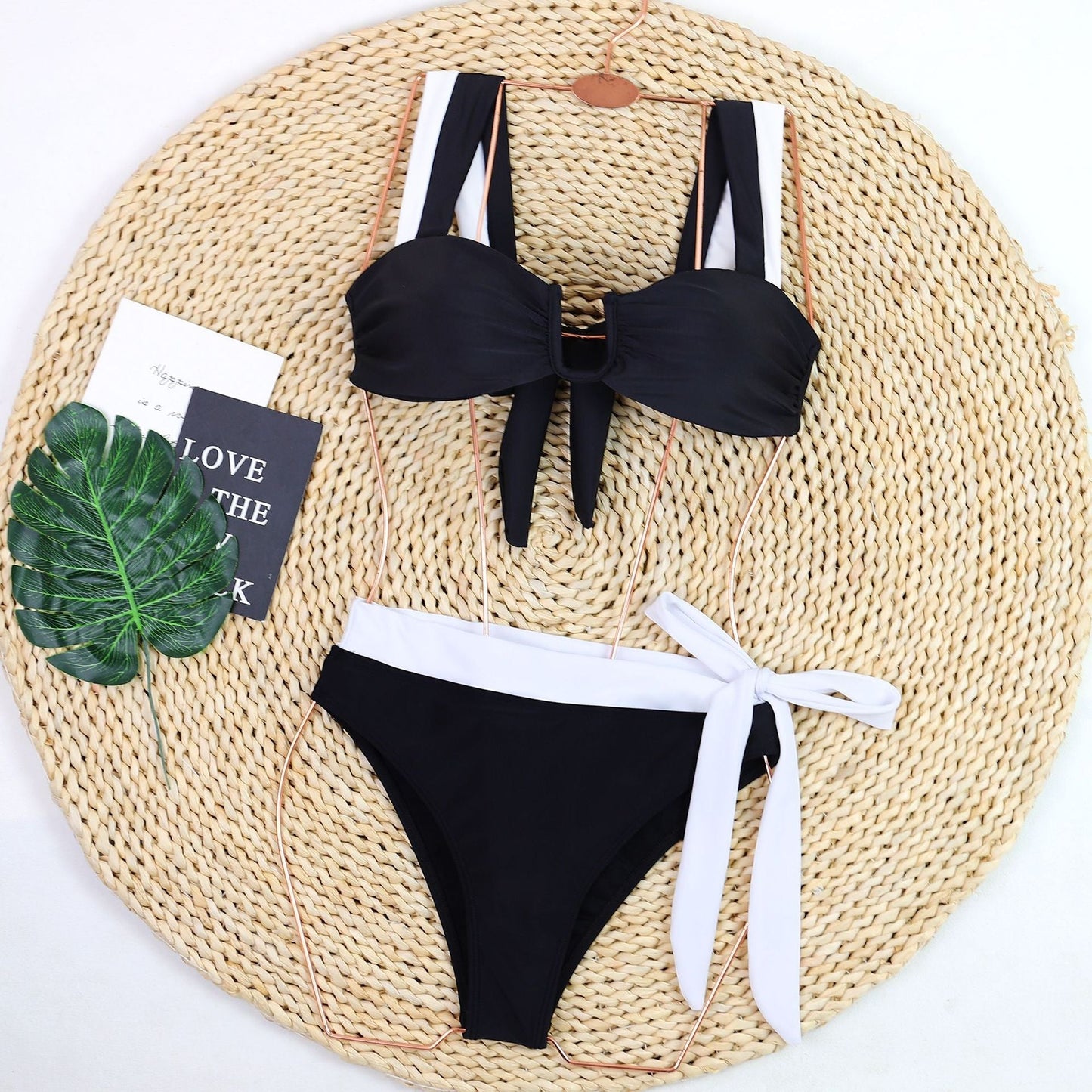Color Block Bikini Waist Tie Triangle Swimwear