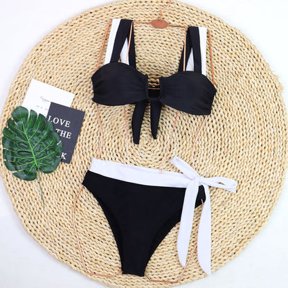 Color Block Bikini Waist Tie Triangle Swimwear