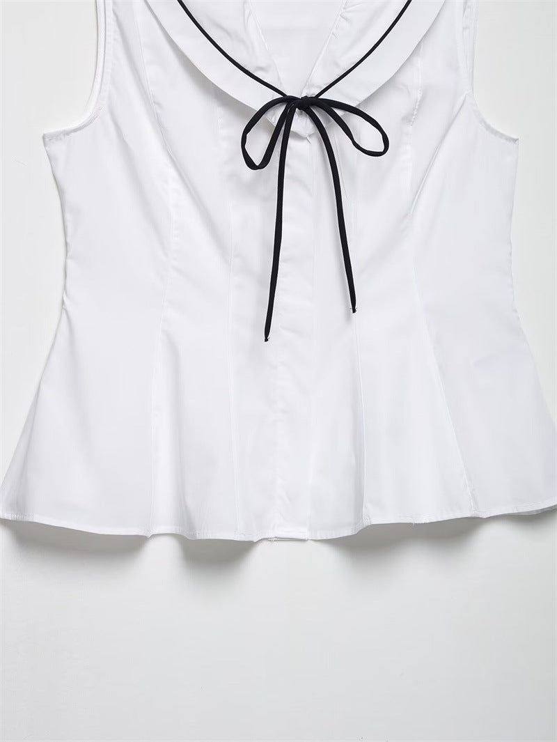 Elegant Solid Color Bow Sleeveless Top
