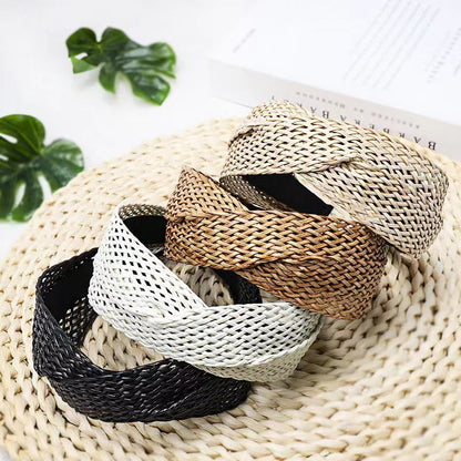 Cross Straw Knot Wide Headbands