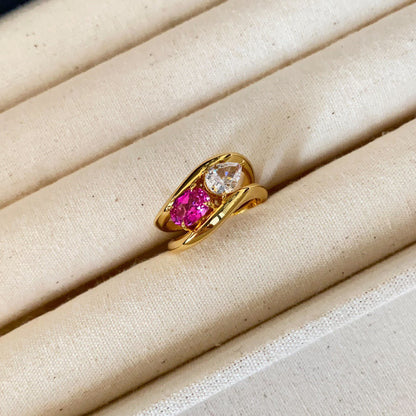 Wavy Double Color Diamond Open Rings