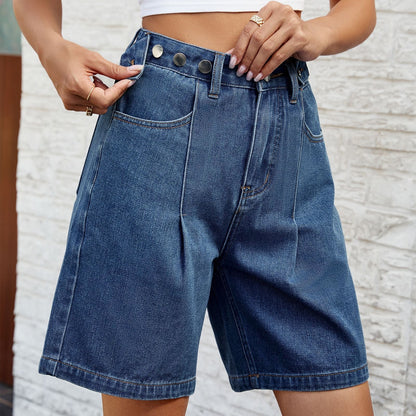 Casual Washed High Waist Bermuda Shorts