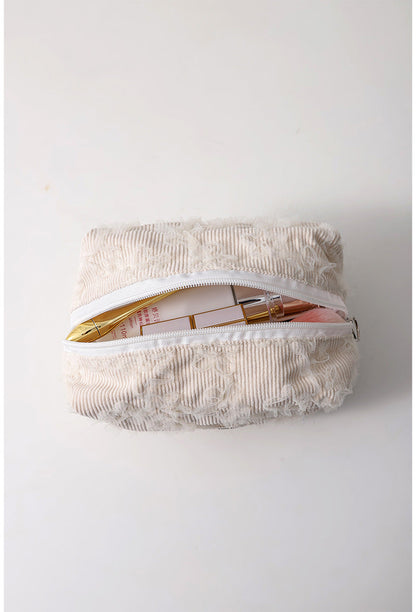 Lace Jacquard Portable Corduroy Cosmetic Bag