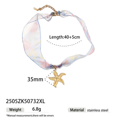 Gold Shell Pendant Colorful Scarf Necklace