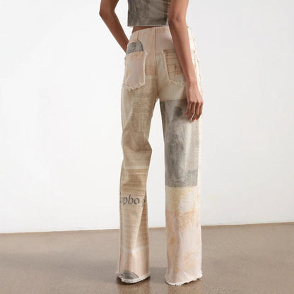 Vintage Printed High Waist Straight Leg Jeans