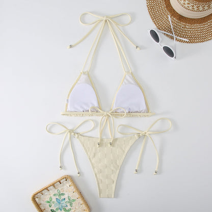 2PCS Solid Color String Tie Bikini Swimwear