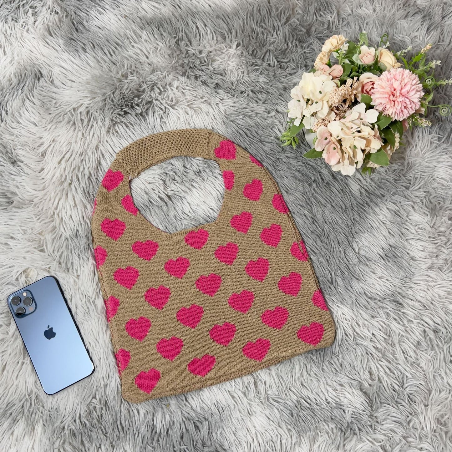 Cute Love Color Block Knit Shoulder Bag