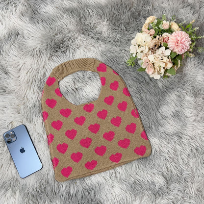 Cute Love Color Block Knit Shoulder Bag