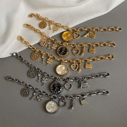 Heart Pendant Charm Bracelet Quartz Watch