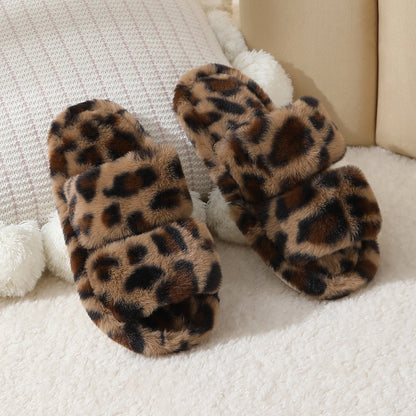 Fluffy Fuzzy Leopard Print Two Band Slipper