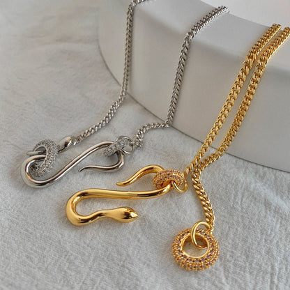 Rhinestone Snake Shaped Chain Pendant Necklace