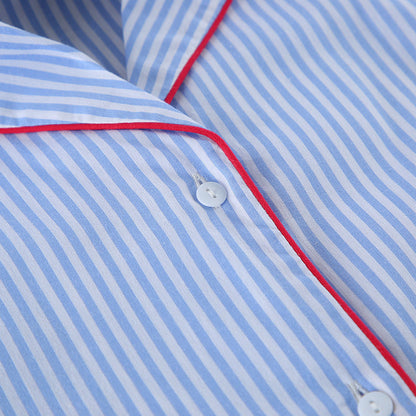 Striped Loose Shirt Shorts Loungewear Set