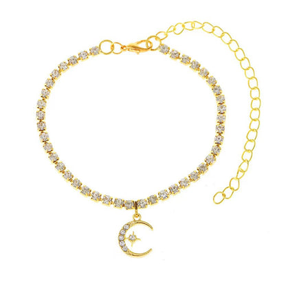 Rhinestone Moon Pendant Shiny Anklets