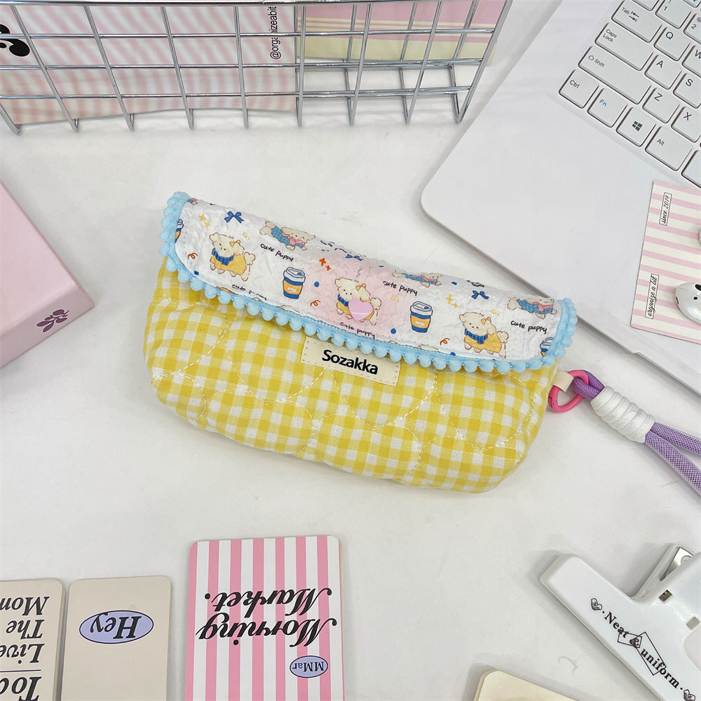 Cartoon Print Splice Portable Makeup Pencil Pouch