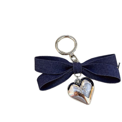 Simple Denim Bow Knot Heart Bag Charm