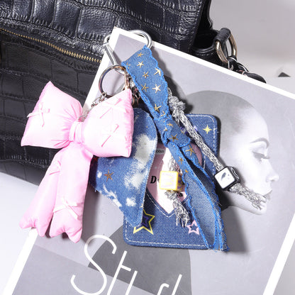 Cute Bow Knot Denim Heart Bag Charm